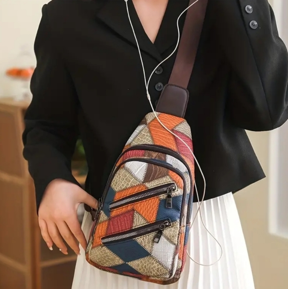 Vintage Colorblock Sling Bag foren and woman